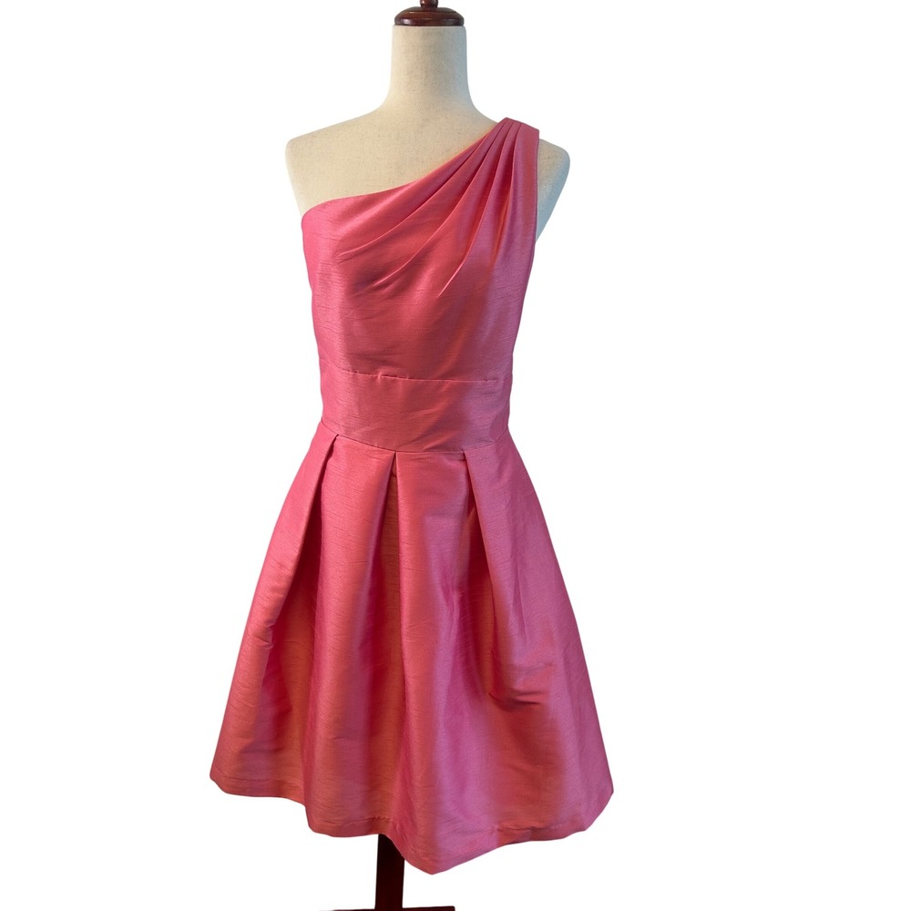 Alfred Sung One Shoulder Dress Women's Size 14 Pink Pleated Cocktail Party